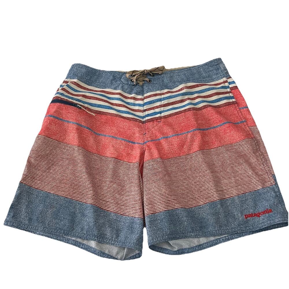 Patagonia Mens Sz 32 Board Swimming Shorts Unlined Striped Blue Outdoors